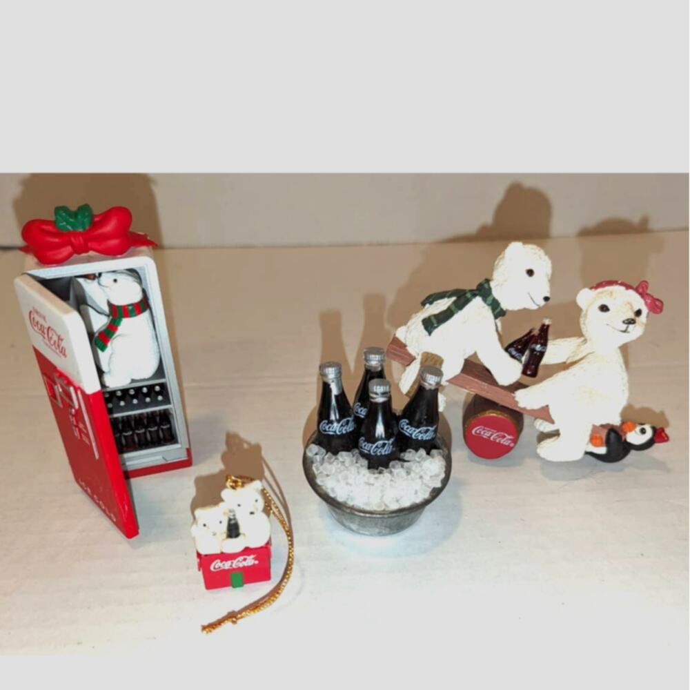 Lot Vintage Coca Cola Collectibles Polar Bear Cubs Magnet Ornament Vending